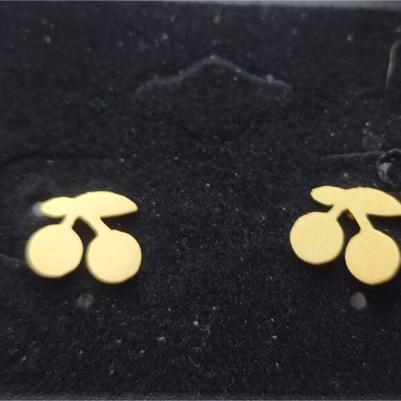 18k Gold Plated Stainless Steel Cherry Earrings - Picture 4 of 6